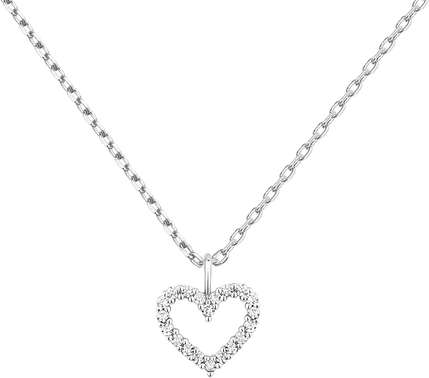 14K Gold Plated Dainty Pendant Necklace | Layering Necklaces | Gold Heart Necklace Heart - Large / White Gold