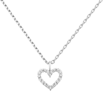 14K Gold Plated Dainty Pendant Necklace | Layering Necklaces | Gold Heart Necklace Heart - Large / White Gold