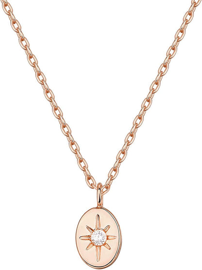 14K Gold Plated Engraved Coin Pendant | Byzantine Coin Necklace | Bohemian Necklace North Star / Rose Gold