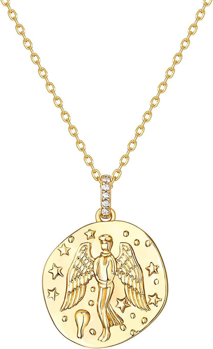 14K Gold Plated Engraved Coin Pendant | Byzantine Coin Necklace | Bohemian Necklace Stars / Yellow Gold