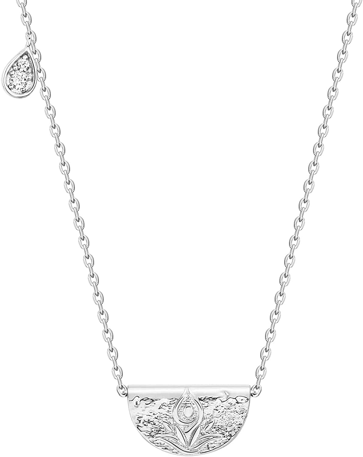 14K Gold Plated Engraved Coin Pendant | Byzantine Coin Necklace | Bohemian Necklace Lotus / White Gold