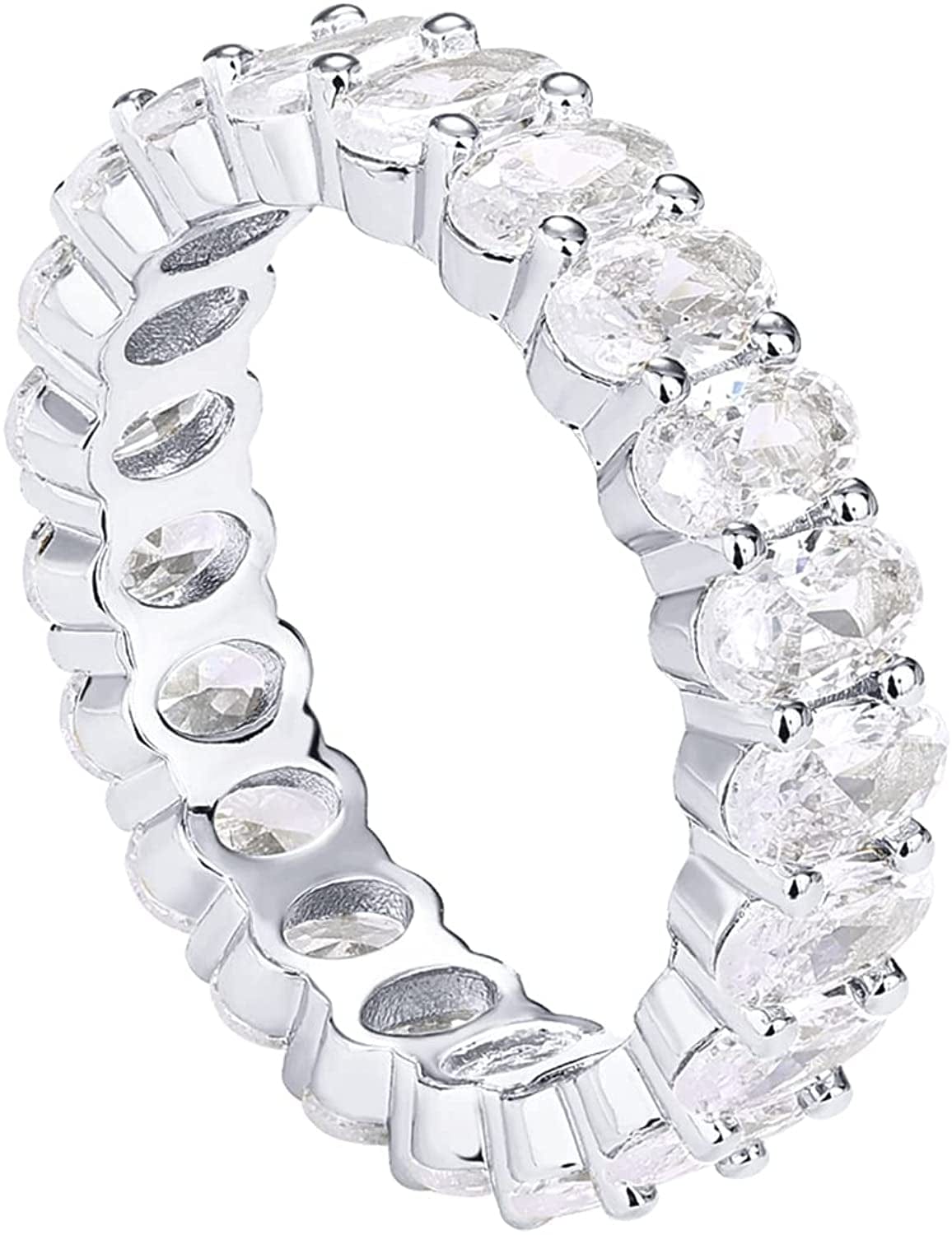 14K Gold Plated Rings Oval Cubic Zirconia Love Ring | Eternity Ring | 5Mm Stackable Rings for Women | Gold Rings for Women white gold plated / 8
