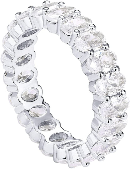 14K Gold Plated Rings Oval Cubic Zirconia Love Ring | Eternity Ring | 5Mm Stackable Rings for Women | Gold Rings for Women white gold plated / 8