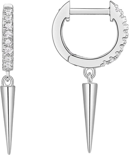 14K Gold Plated S925 Sterling Silver Post BOHO Drop Lightweight/Dangle Huggie Earrings for Women |Bohemian Dainty Earrings Awl / White Gold