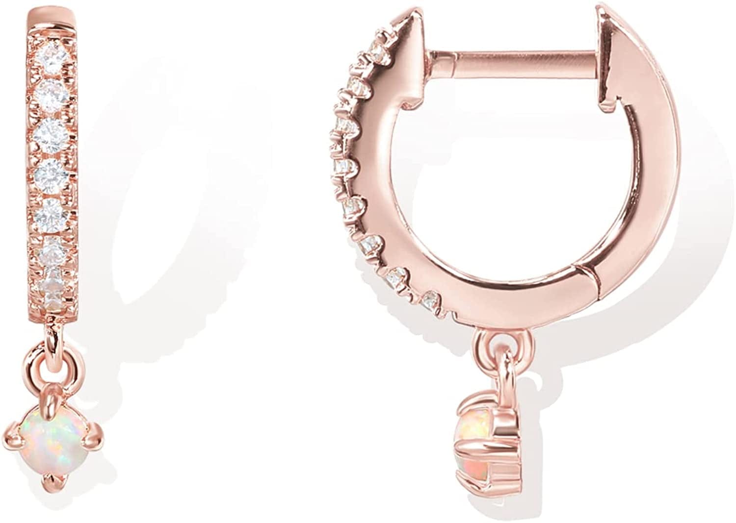 14K Gold Plated S925 Sterling Silver Post BOHO Drop Lightweight/Dangle Huggie Earrings for Women |Bohemian Dainty Earrings Opal / Rose Gold