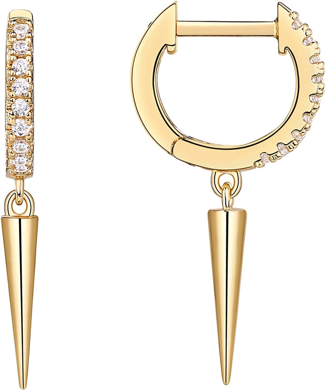 14K Gold Plated S925 Sterling Silver Post BOHO Drop Lightweight/Dangle Huggie Earrings for Women |Bohemian Dainty Earrings Awl / Yellow Gold