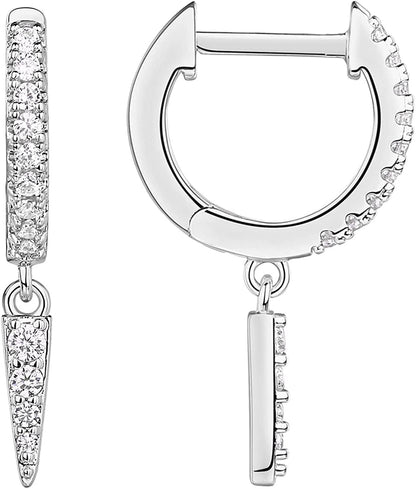 14K Gold Plated S925 Sterling Silver Post BOHO Drop Lightweight/Dangle Huggie Earrings for Women |Bohemian Dainty Earrings CZ Awl / White Gold