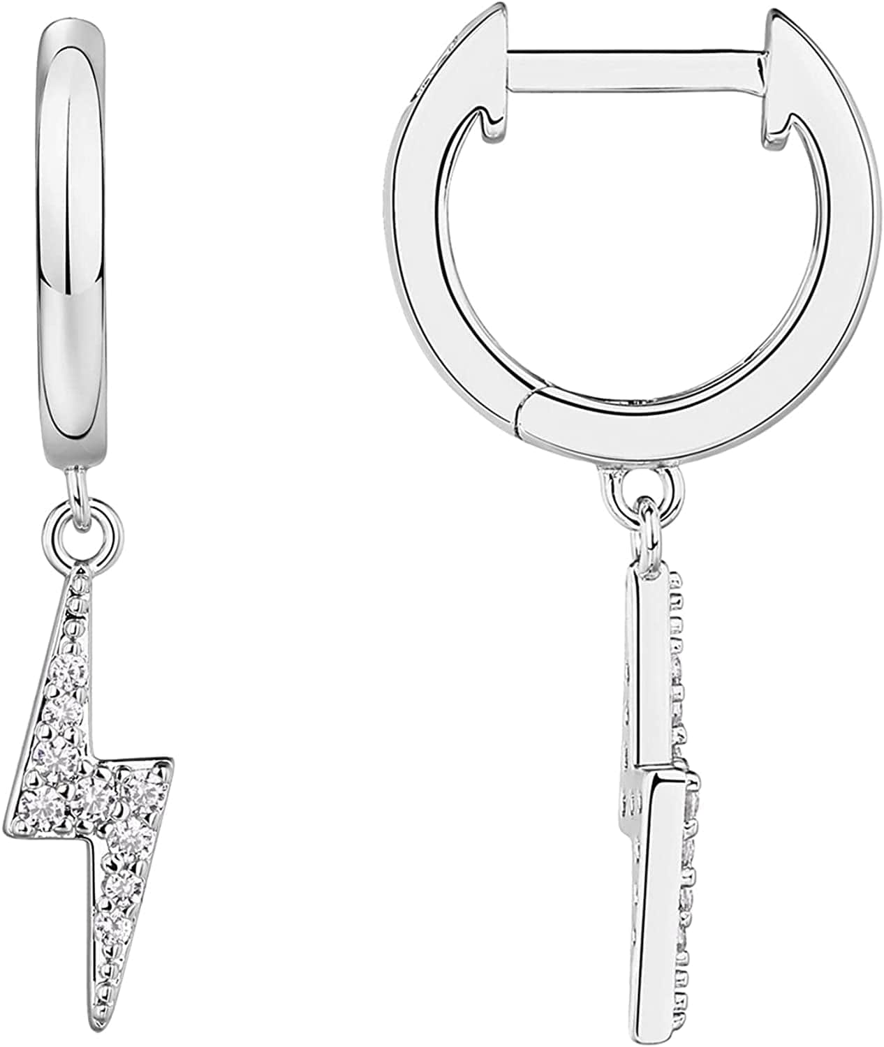 14K Gold Plated S925 Sterling Silver Post Lightweight Drop/Dangle Huggie Earrings for Women | Star, Lock, Butterfly, Moon, Lightning | Dainty Earrings Lightning / White Gold