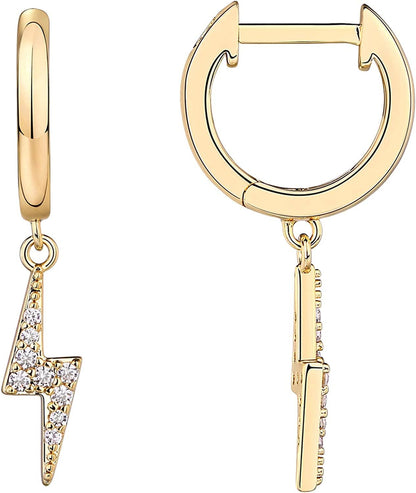 14K Gold Plated S925 Sterling Silver Post Lightweight Drop/Dangle Huggie Earrings for Women | Star, Lock, Butterfly, Moon, Lightning | Dainty Earrings Lightning / Yellow Gold