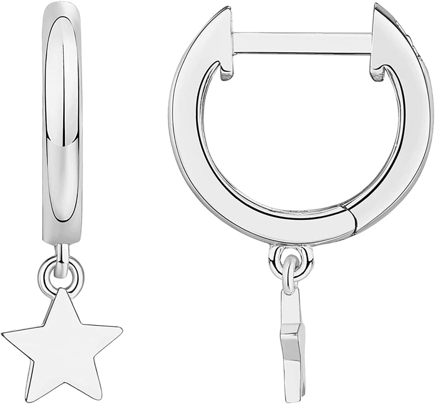 14K Gold Plated S925 Sterling Silver Post Lightweight Drop/Dangle Huggie Earrings for Women | Star, Lock, Butterfly, Moon, Lightning | Dainty Earrings Star / White Gold