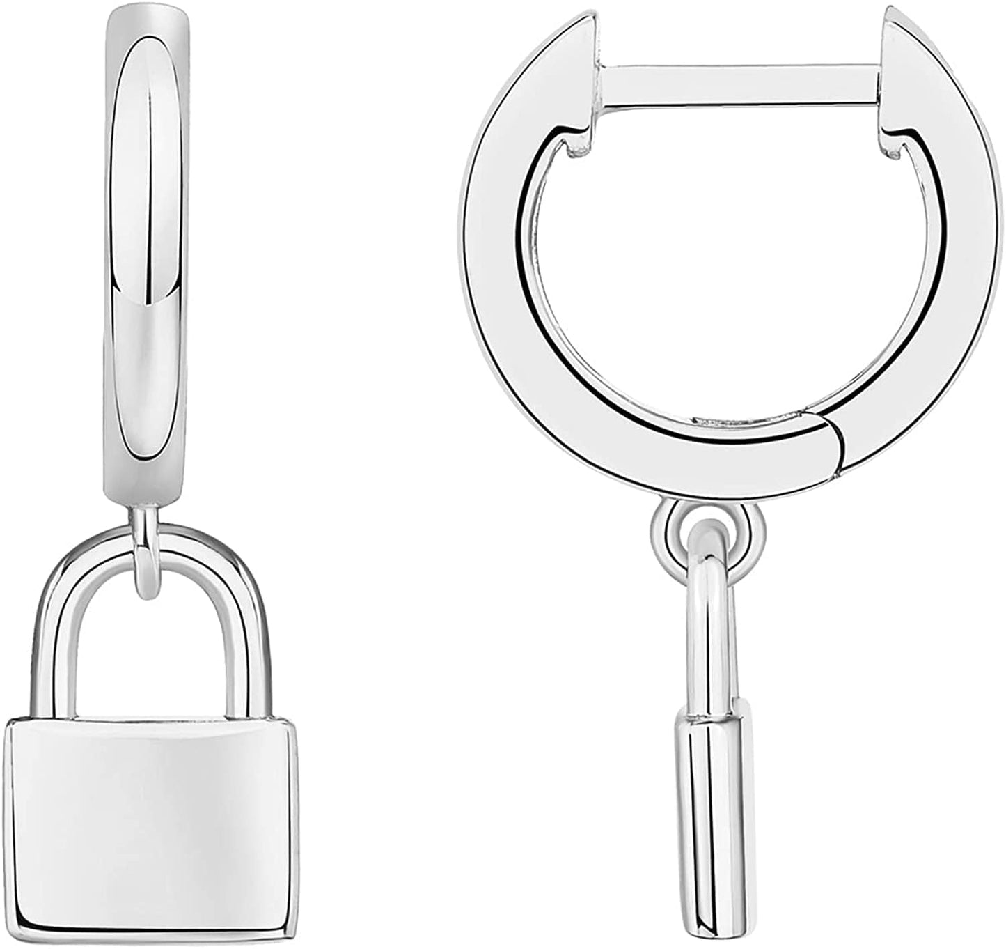 14K Gold Plated S925 Sterling Silver Post Lightweight Drop/Dangle Huggie Earrings for Women | Star, Lock, Butterfly, Moon, Lightning | Dainty Earrings Lock / White Gold