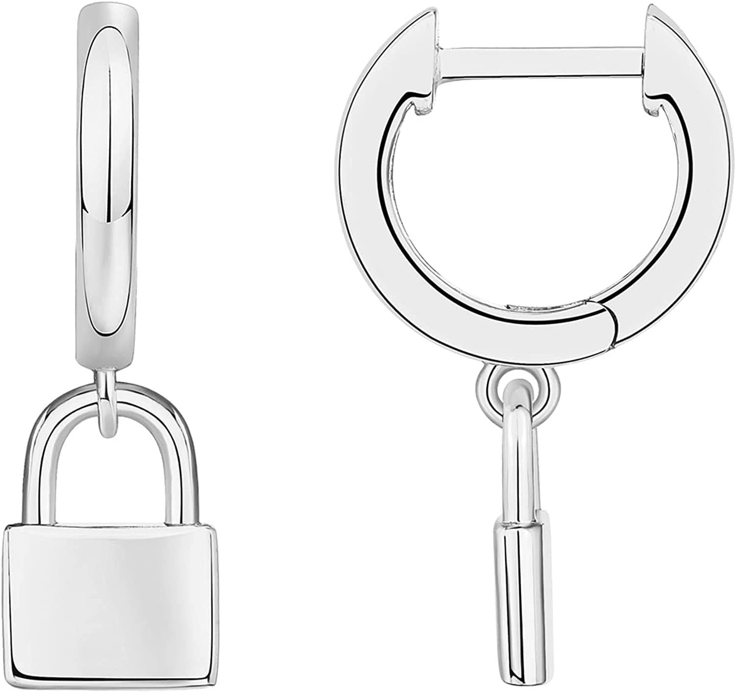14K Gold Plated S925 Sterling Silver Post Lightweight Drop/Dangle Huggie Earrings for Women | Star, Lock, Butterfly, Moon, Lightning | Dainty Earrings Lock / White Gold