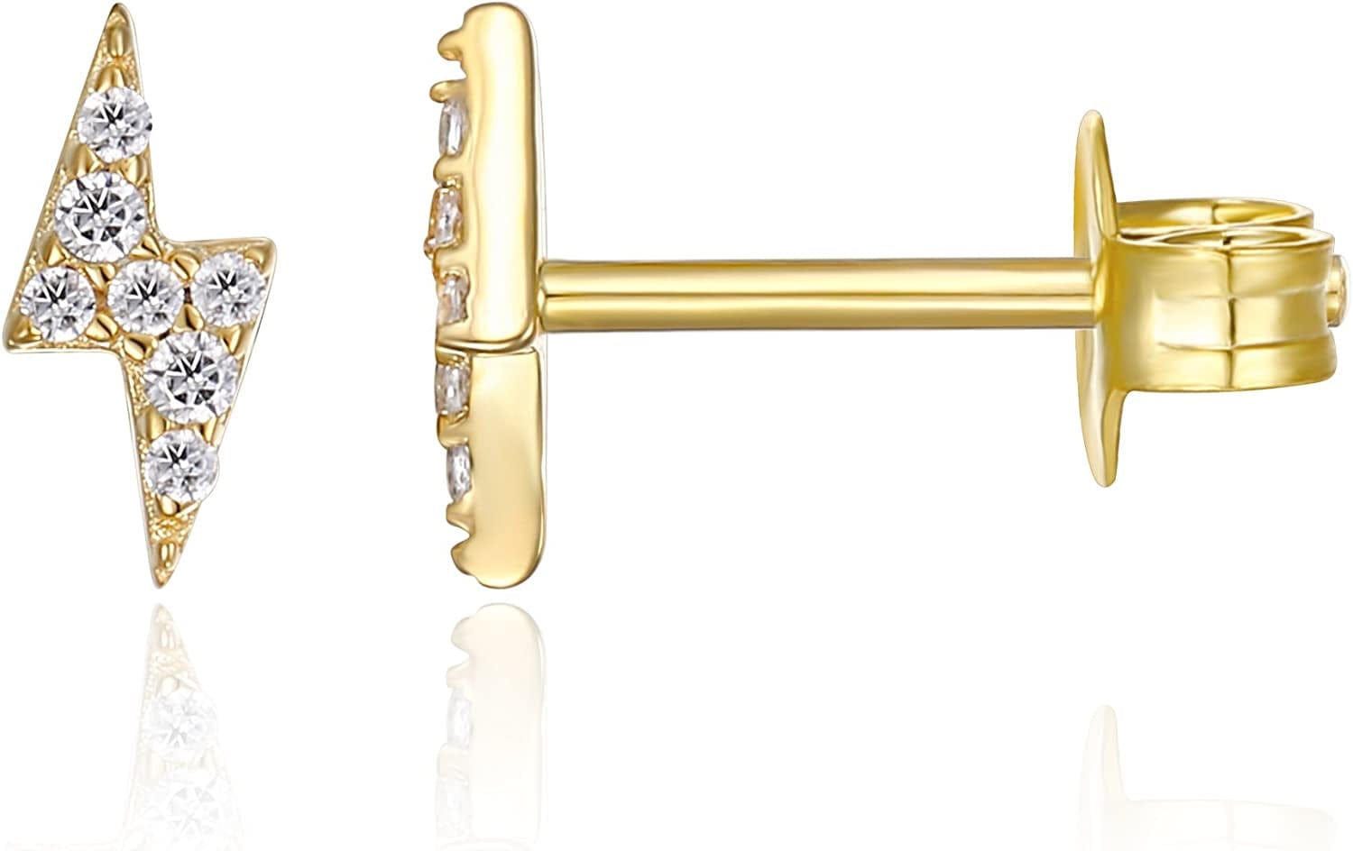 14K Gold Plated Sterling Silver Celestial Lightning Bolt, Moon and Star Earrings | Dainty Earrings for Women Lightning / Yellow Gold