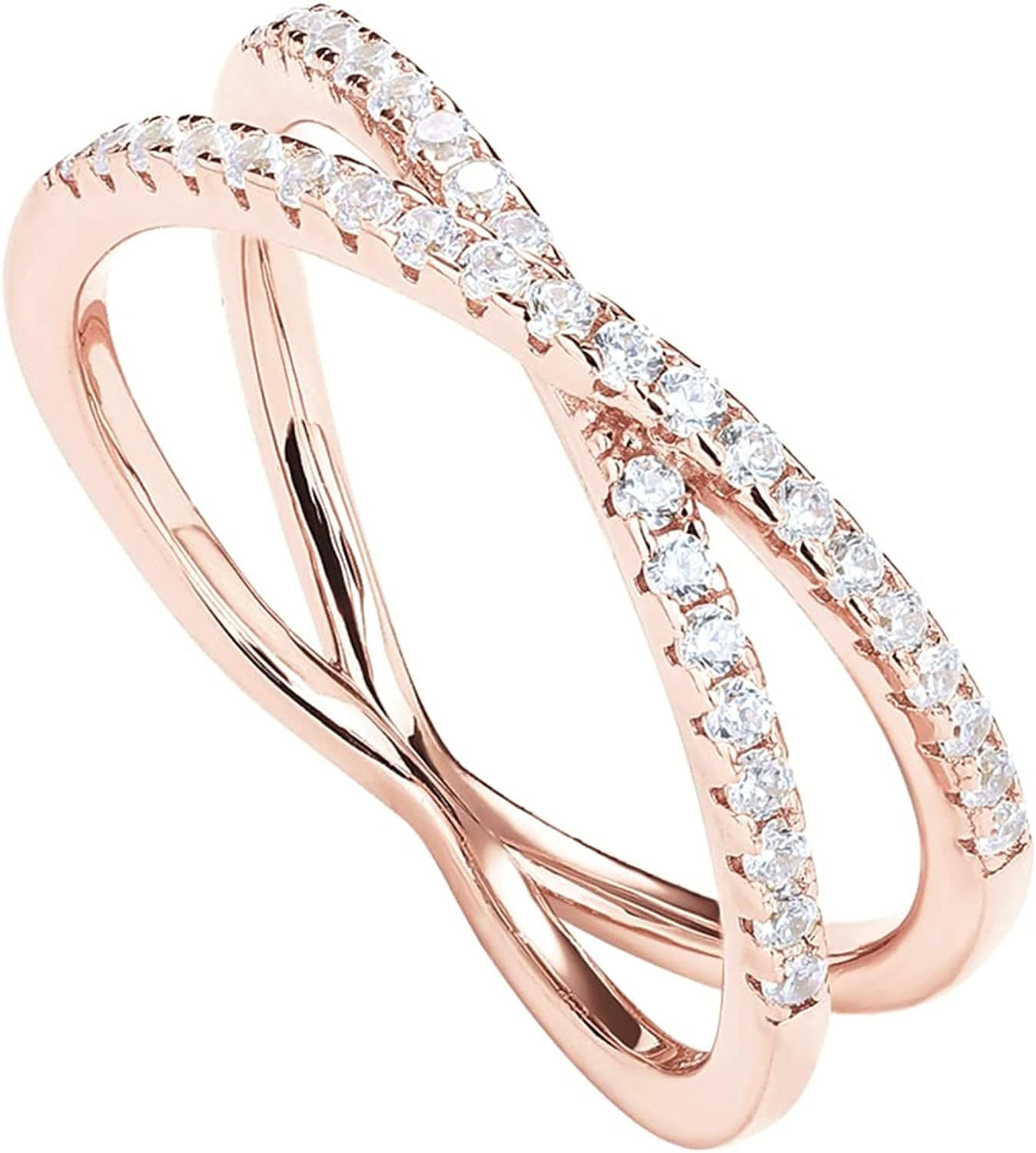 14K Gold Plated X Ring Simulated Diamond CZ Criss Cross Ring for Women plated - rose / 5