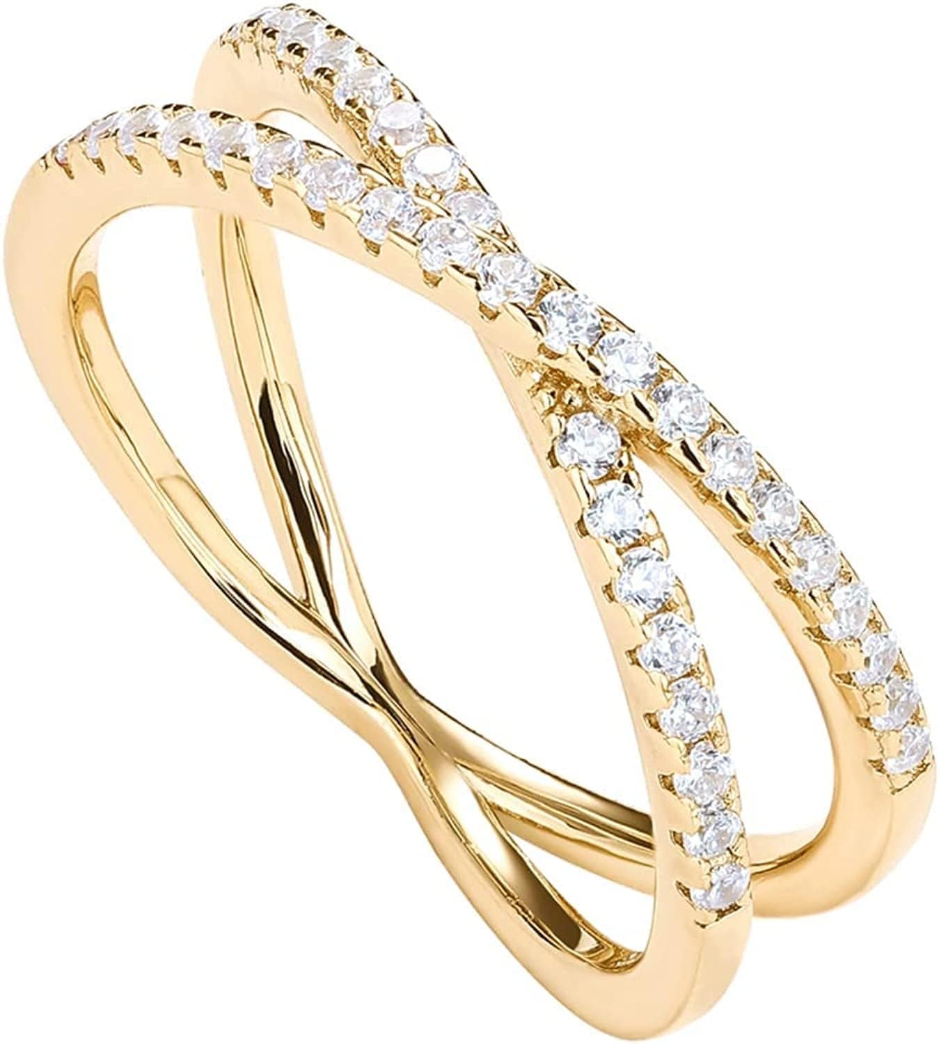 14K Gold Plated X Ring Simulated Diamond CZ Criss Cross Ring for Women plated - yellow / 5