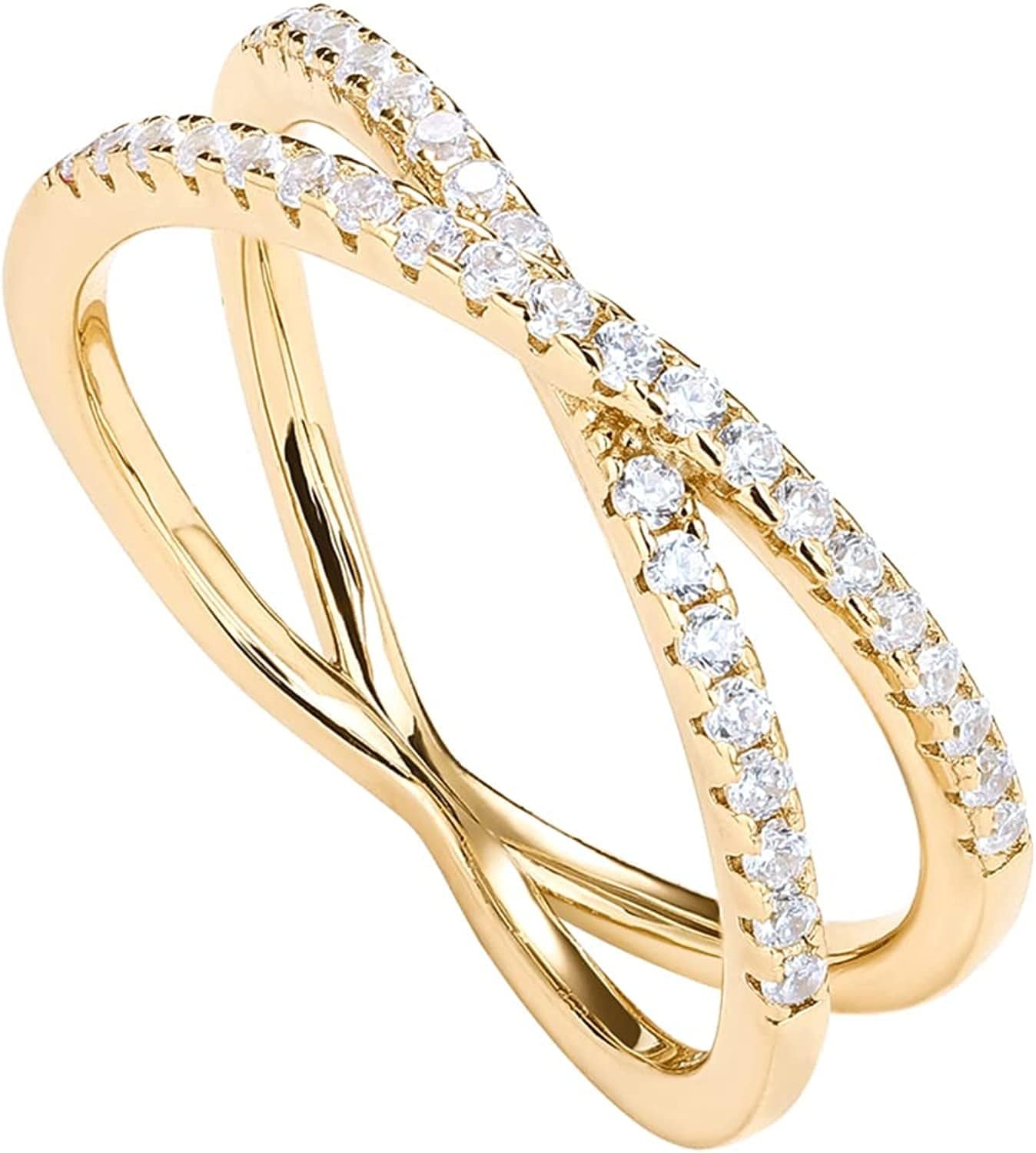 14K Gold Plated X Ring Simulated Diamond CZ Criss Cross Ring for Women vermeil - yellow / 5
