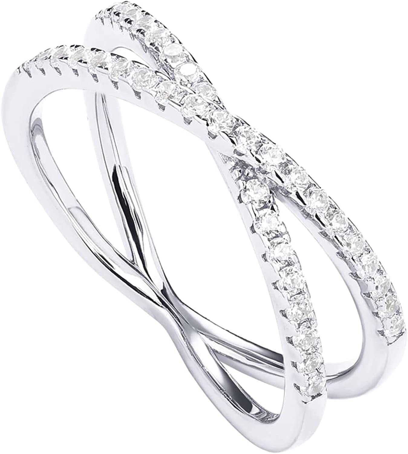 14K Gold Plated X Ring Simulated Diamond CZ Criss Cross Ring for Women plated - white / 10
