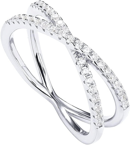 14K Gold Plated X Ring Simulated Diamond CZ Criss Cross Ring for Women plated - white / 10