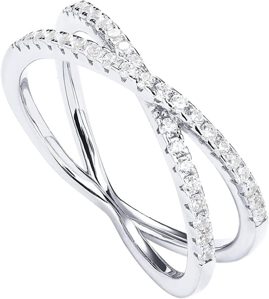 14K Gold Plated X Ring Simulated Diamond CZ Criss Cross Ring for Women plated - white / 10