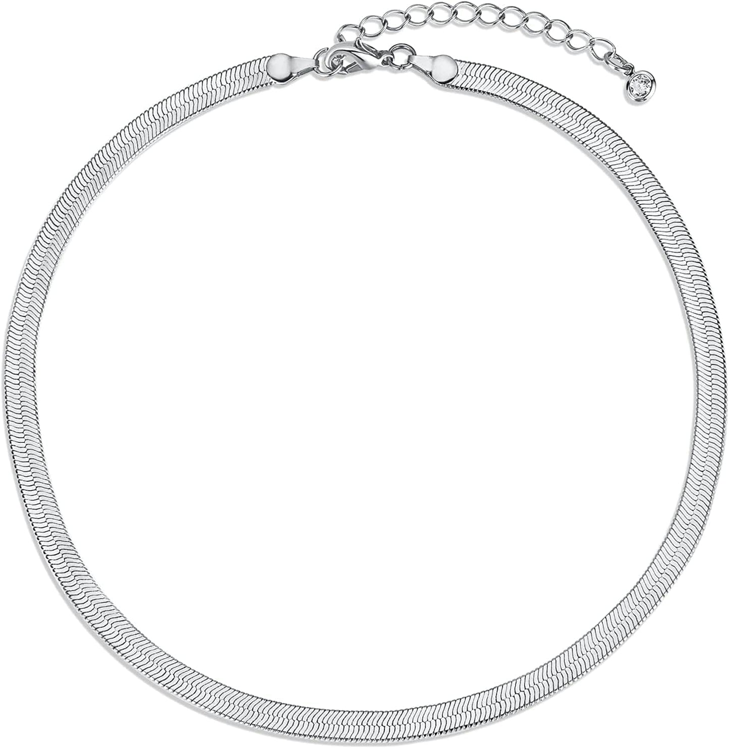 14K Gold/Silver Plated Snake Chain Necklace Herringbone Necklace Gold Choker Necklaces for Women Girl Gifts Jewelry 1.5/3/5MM(W) 14"/16"(L) 5mm/14inch Silver