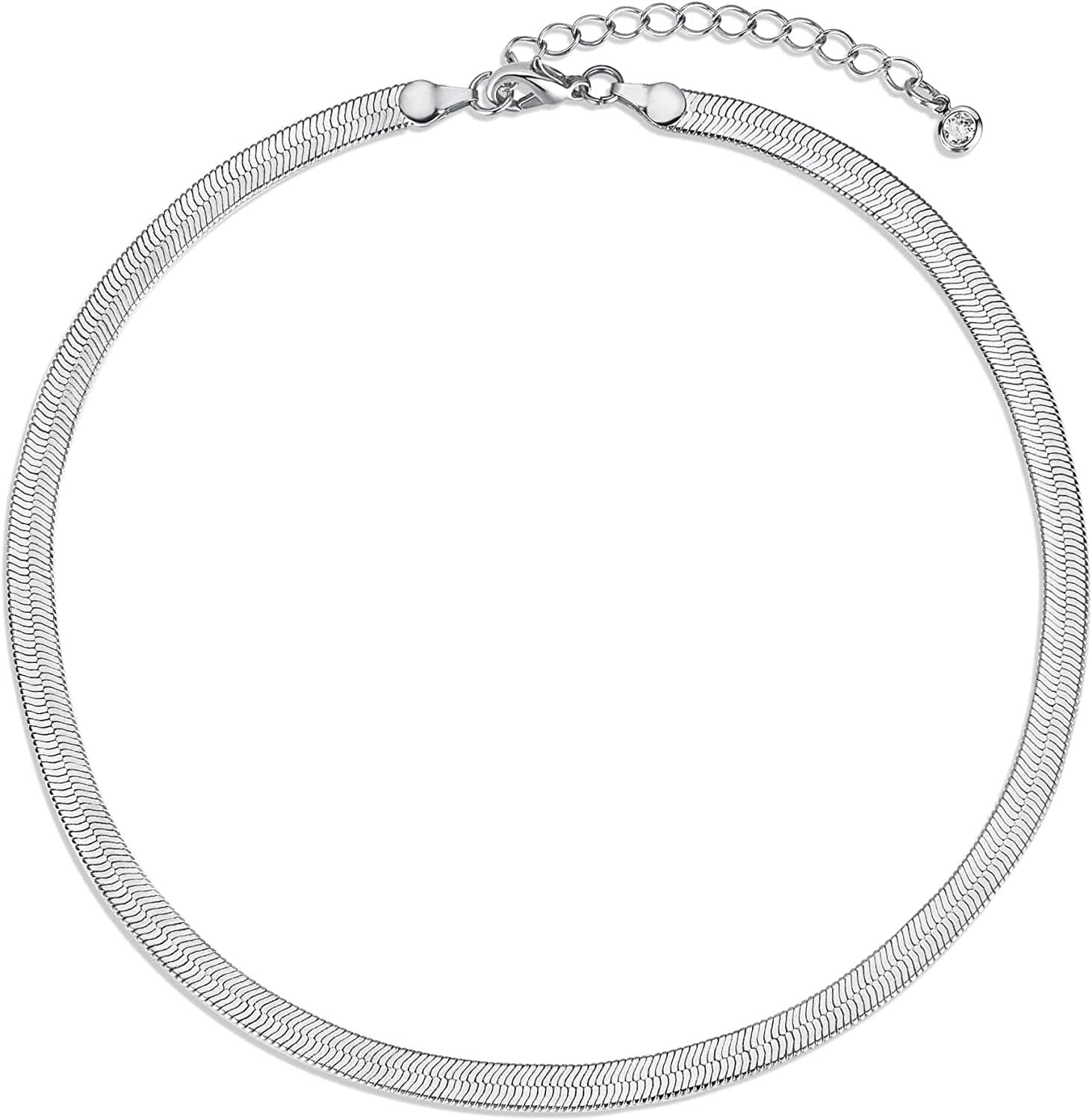 14K Gold/Silver Plated Snake Chain Necklace Herringbone Necklace Gold Choker Necklaces for Women Girl Gifts Jewelry 1.5/3/5MM(W) 14"/16"(L) 5mm/14inch Silver
