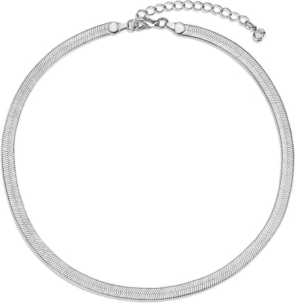 14K Gold/Silver Plated Snake Chain Necklace Herringbone Necklace Gold Choker Necklaces for Women Girl Gifts Jewelry 1.5/3/5MM(W) 14"/16"(L) 5mm/14inch Silver
