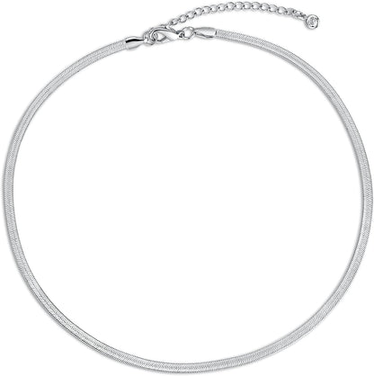 14K Gold/Silver Plated Snake Chain Necklace Herringbone Necklace Gold Choker Necklaces for Women Girl Gifts Jewelry 1.5/3/5MM(W) 14"/16"(L) Silver-3mm-16inch