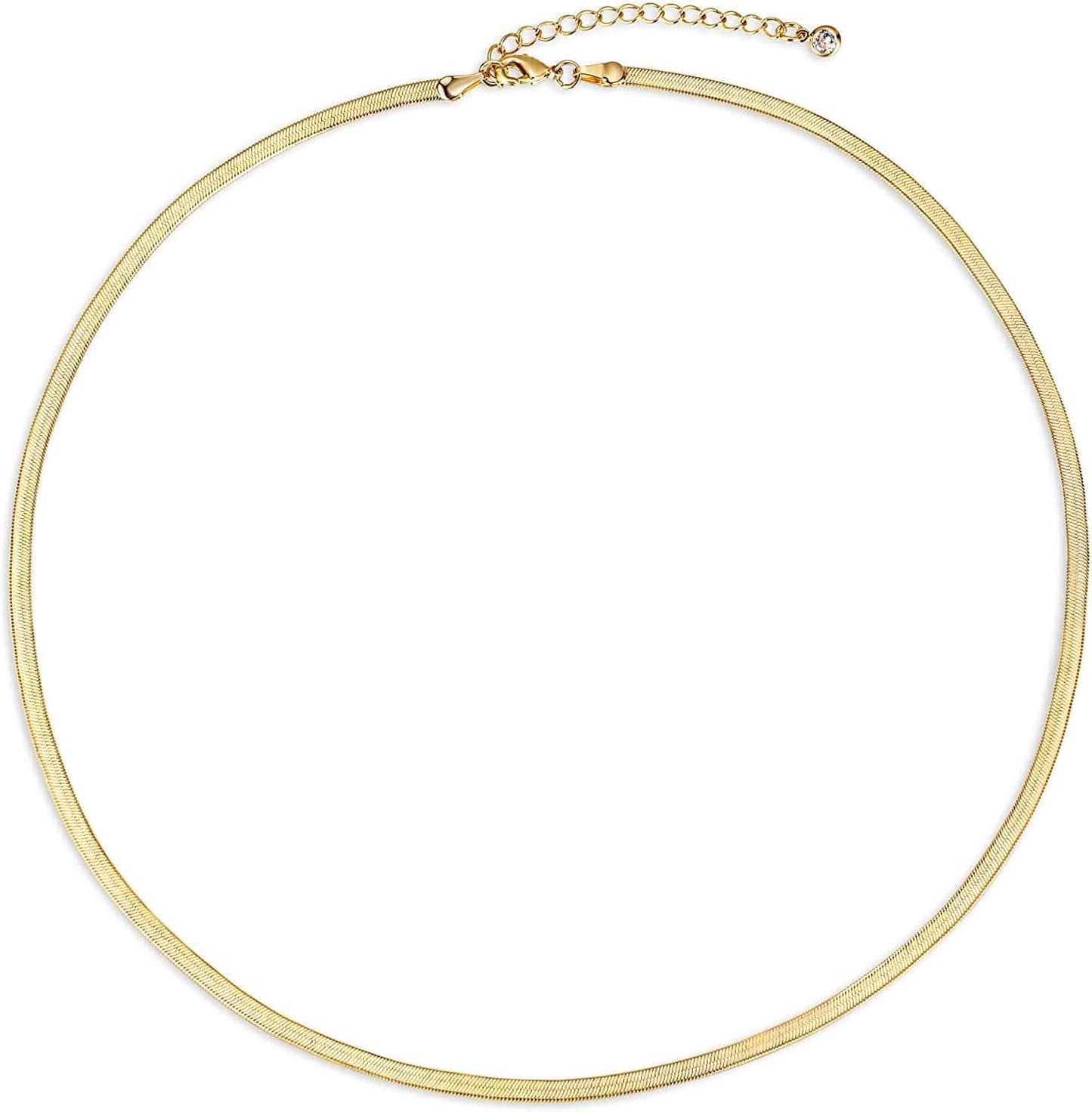 14K Gold/Silver Plated Snake Chain Necklace Herringbone Necklace Gold Choker Necklaces for Women Girl Gifts Jewelry 1.5/3/5MM(W) 14"/16"(L) Gold-3mm-14inch