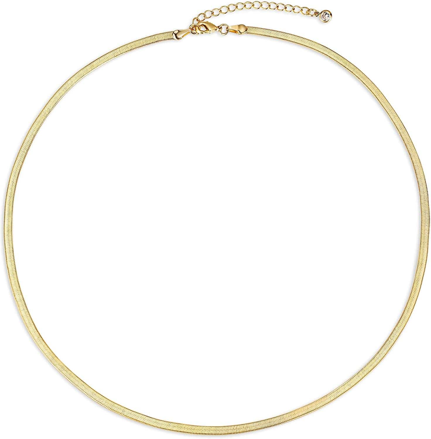 14K Gold/Silver Plated Snake Chain Necklace Herringbone Necklace Gold Choker Necklaces for Women Girl Gifts Jewelry 1.5/3/5MM(W) 14"/16"(L) Gold-3mm-14inch