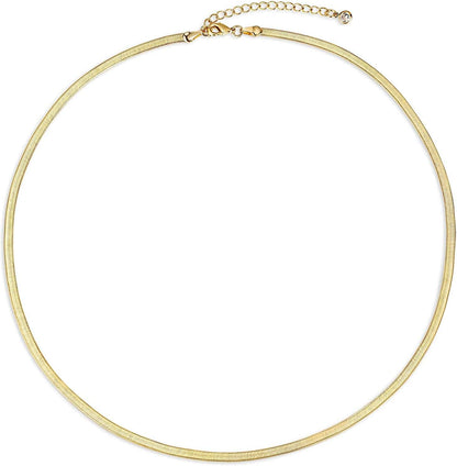 14K Gold/Silver Plated Snake Chain Necklace Herringbone Necklace Gold Choker Necklaces for Women Girl Gifts Jewelry 1.5/3/5MM(W) 14"/16"(L) Gold-3mm-14inch