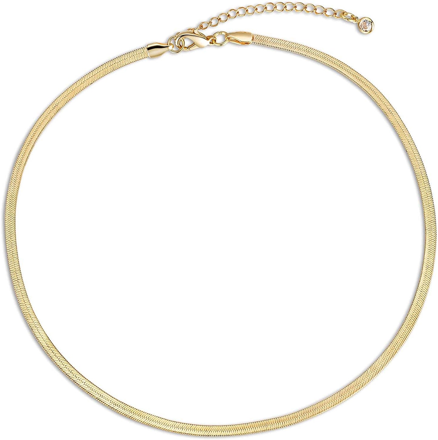 14K Gold/Silver Plated Snake Chain Necklace Herringbone Necklace Gold Choker Necklaces for Women Girl Gifts Jewelry 1.5/3/5MM(W) 14"/16"(L) Gold-3mm-16inch