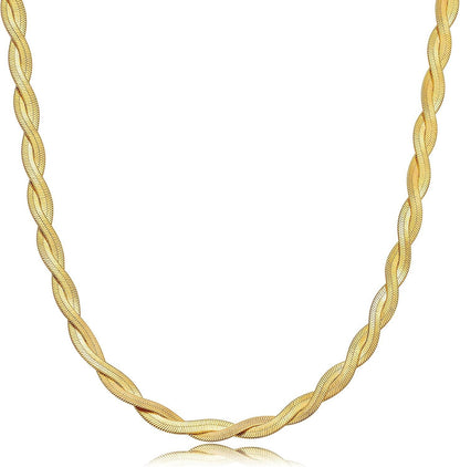 14K Gold/Silver Plated Snake Chain Necklace Herringbone Necklace Gold Choker Necklaces for Women Girl Gifts Jewelry 1.5/3/5MM(W) 14"/16"(L) 2*3mm twisted Gold