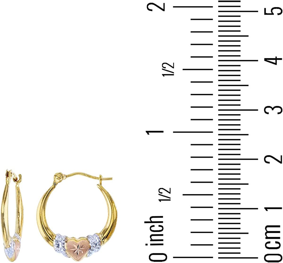 14K Gold Solid Hypoallergenic Heart Hoop Earrings - Tricolor Gold, Two Tone, Heart Shaped, Triple Heart, Shrimp Hoops Apparel & Accessories > Jewelry > Earrings DECADENCE   