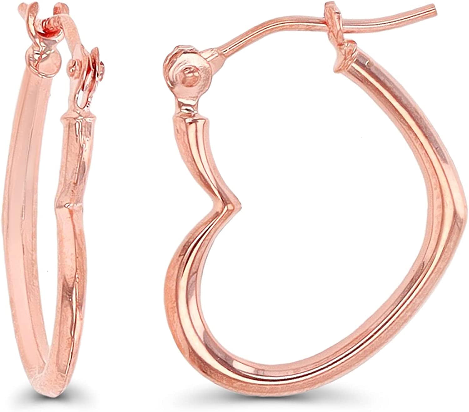 14K Gold Solid Hypoallergenic Heart Hoop Earrings - Tricolor Gold, Two Tone, Heart Shaped, Triple Heart, Shrimp Hoops Apparel & Accessories > Jewelry > Earrings DECADENCE Heart Shaped Rose -(1.20x15mm)  
