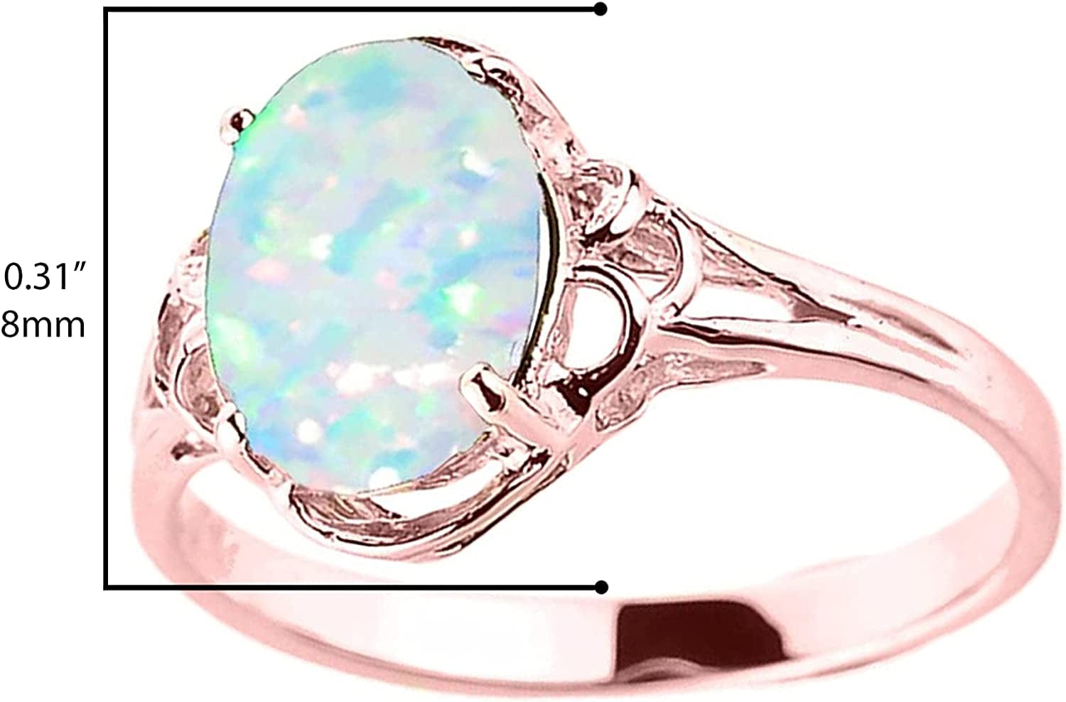 14K Rose Gold October Birthstone Lab Grown Oval Opal Gemstone Solitaire Ring