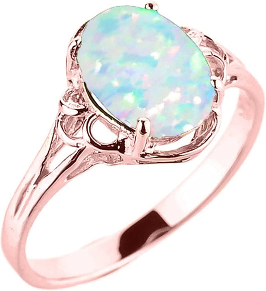 14K Rose Gold October Birthstone Lab Grown Oval Opal Gemstone Solitaire Ring 10.5