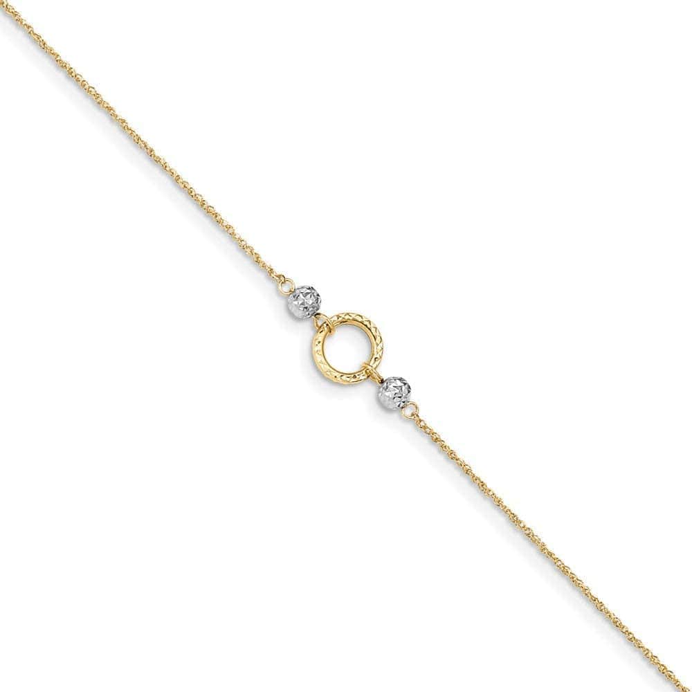 14K Two-Tone Circle and Bead 9In plus 1In Ext. Anklet 9In Style ANK228-10 Apparel & Accessories > Jewelry > Anklets VSirius   