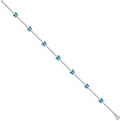 14K White Gold Blue Enameled Butterfly 10 Inch Anklet Ankle Beach Chain Bracelet Insect Arachnid Fine Jewelry for Women Gifts for Her Apparel & Accessories > Jewelry > Anklets ICE CARATS   