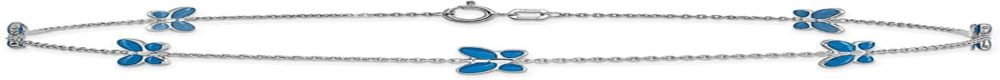 14K White Gold Blue Enameled Butterfly 10 Inch Anklet Ankle Beach Chain Bracelet Insect Arachnid Fine Jewelry for Women Gifts for Her Apparel & Accessories > Jewelry > Anklets ICE CARATS   