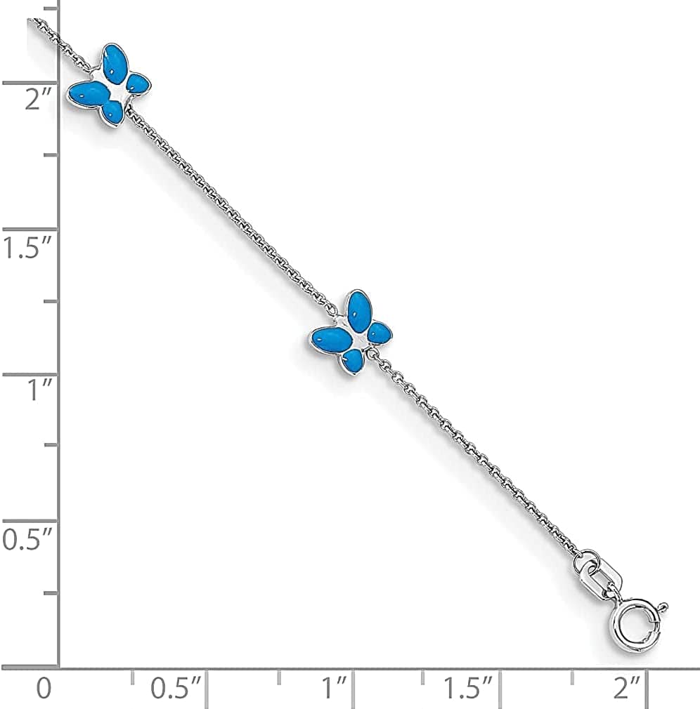 14K White Gold Blue Enameled Butterfly 10 Inch Anklet Ankle Beach Chain Bracelet Insect Arachnid Fine Jewelry for Women Gifts for Her Apparel & Accessories > Jewelry > Anklets ICE CARATS   