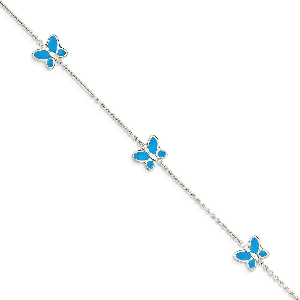 14K White Gold Blue Enameled Butterfly 10 Inch Anklet Ankle Beach Chain Bracelet Insect Arachnid Fine Jewelry for Women Gifts for Her Apparel & Accessories > Jewelry > Anklets ICE CARATS   