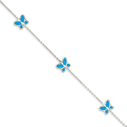 14K White Gold Blue Enameled Butterfly 10 Inch Anklet Ankle Beach Chain Bracelet Insect Arachnid Fine Jewelry for Women Gifts for Her Apparel & Accessories > Jewelry > Anklets ICE CARATS   
