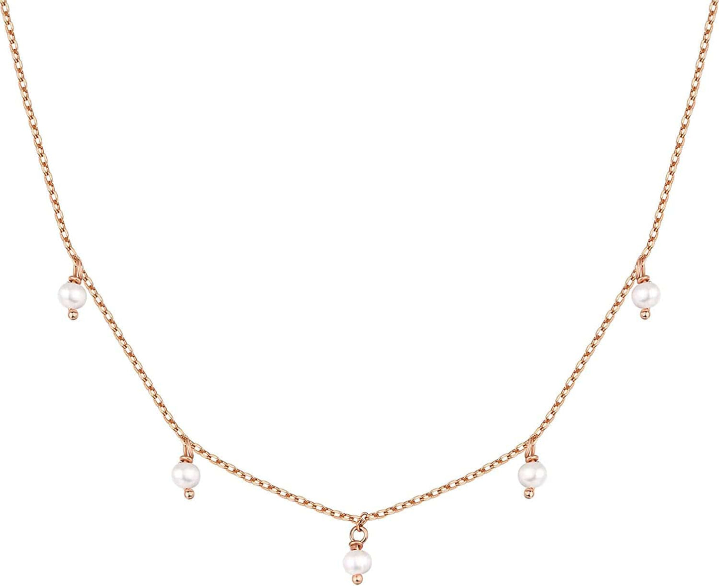 14K White Gold Plated Station Necklace | Simulated Diamond BTY Necklace | Womens CZ Chain Necklace | Layering Necklaces Pearl / rose gold plated