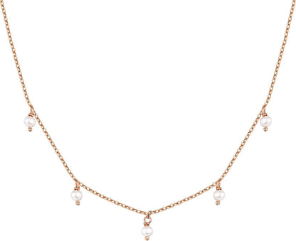 14K White Gold Plated Station Necklace | Simulated Diamond BTY Necklace | Womens CZ Chain Necklace | Layering Necklaces Pearl / rose gold plated