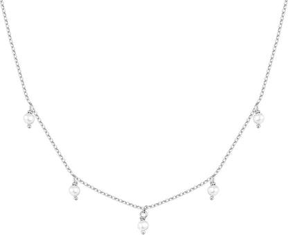 14K White Gold Plated Station Necklace | Simulated Diamond BTY Necklace | Womens CZ Chain Necklace | Layering Necklaces Pearl / white gold plated
