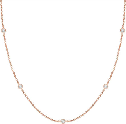 14K White Gold Plated Station Necklace | Simulated Diamond BTY Necklace | Womens CZ Chain Necklace | Layering Necklaces BTY / rose gold plated