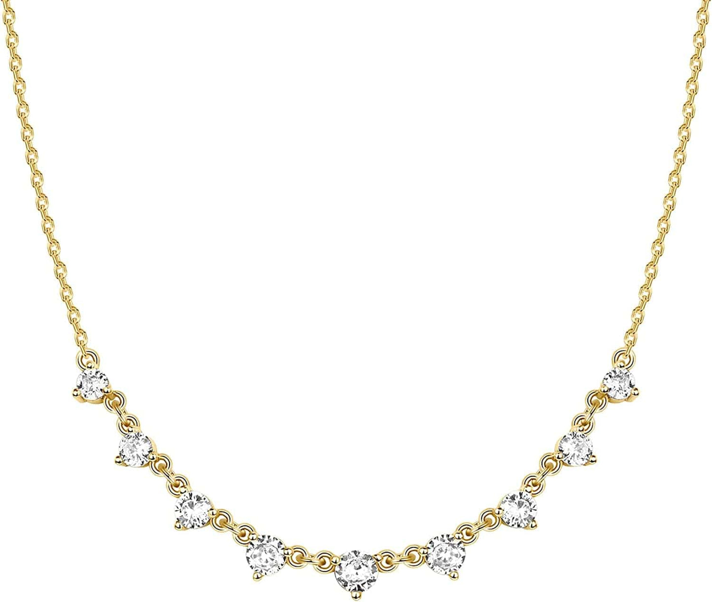 14K White Gold Plated Station Necklace | Simulated Diamond BTY Necklace | Womens CZ Chain Necklace | Layering Necklaces Princess / yellow gold plated