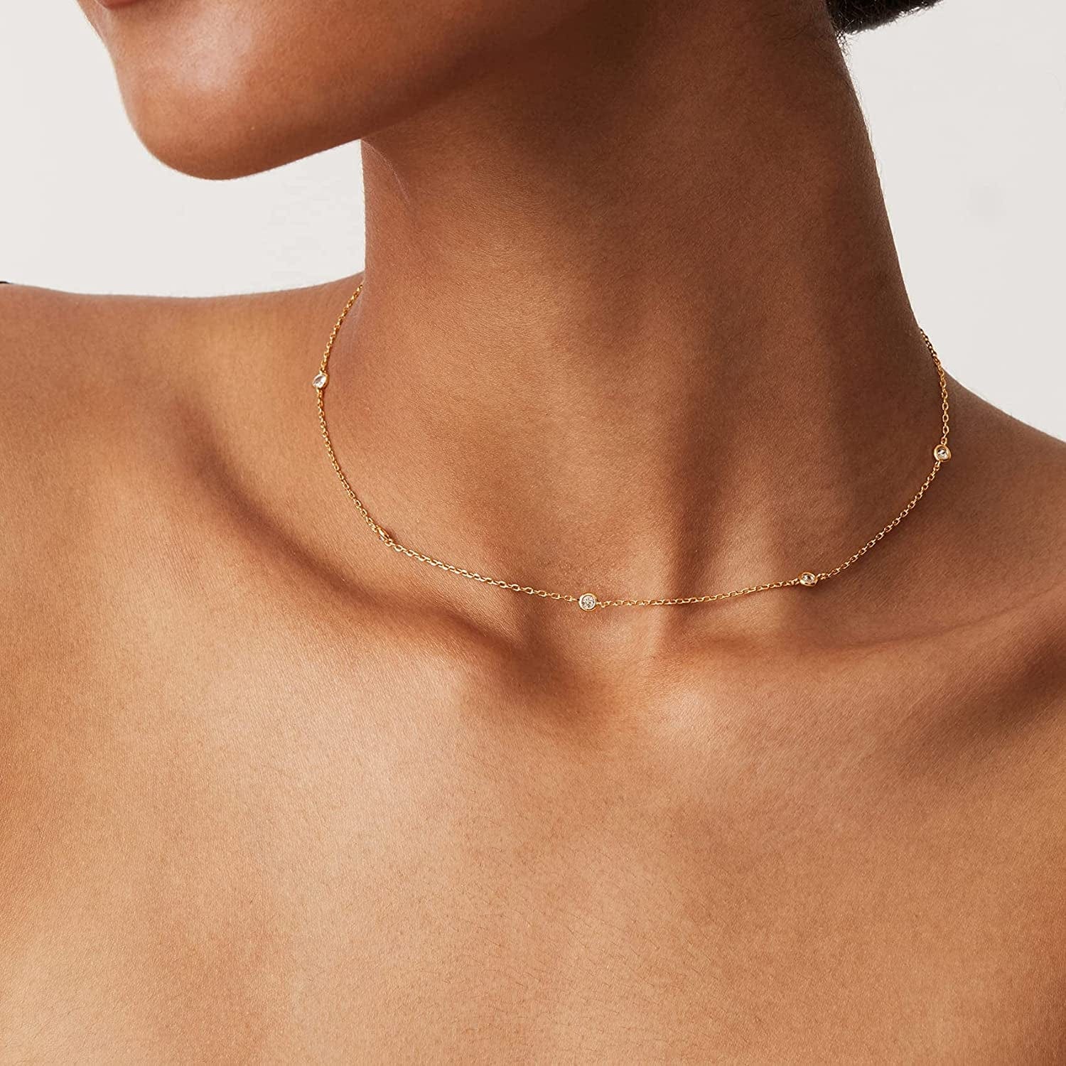 14K White Gold Plated Station Necklace | Simulated Diamond BTY Necklace | Womens CZ Chain Necklace | Layering Necklaces