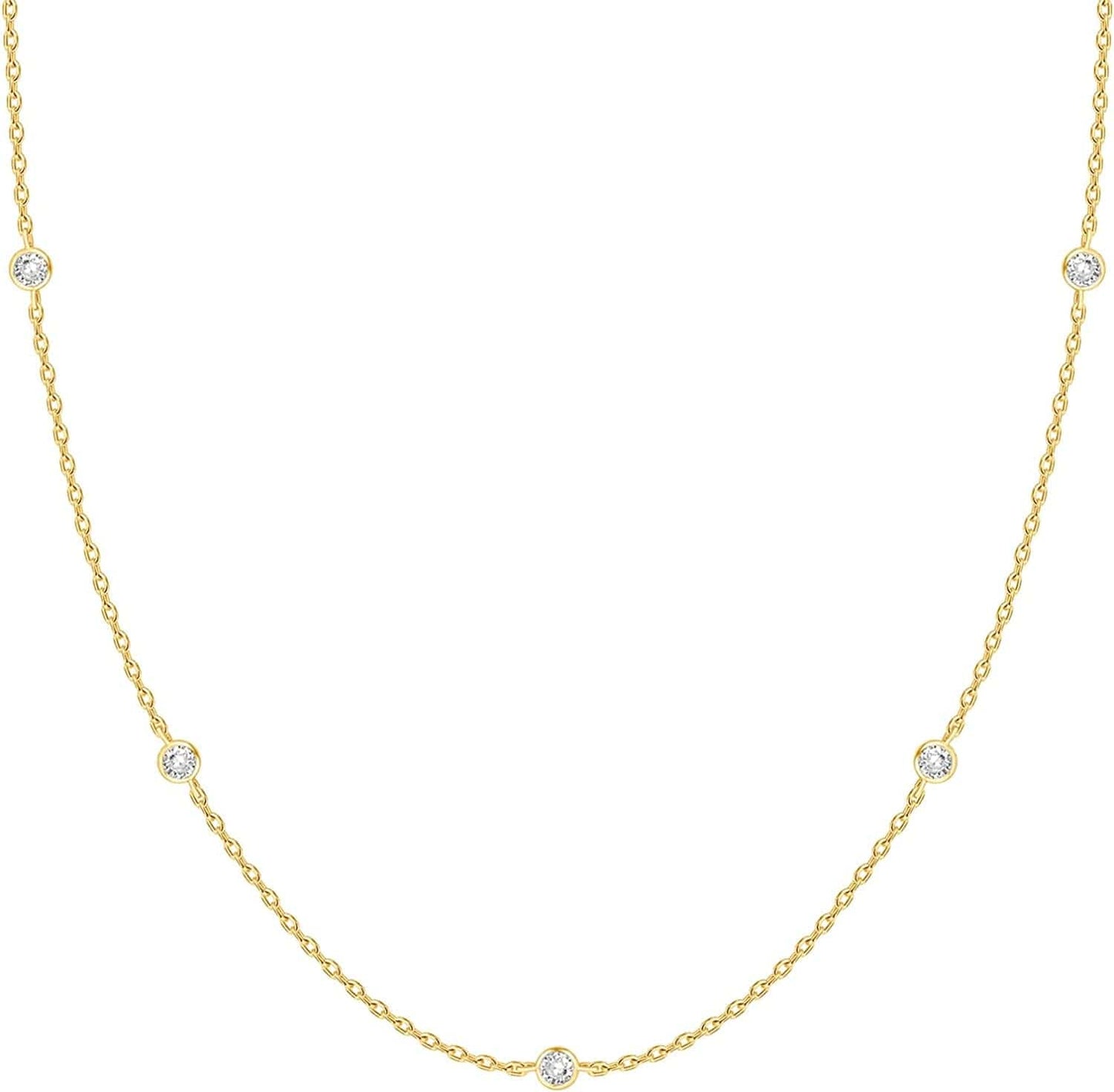 14K White Gold Plated Station Necklace | Simulated Diamond BTY Necklace | Womens CZ Chain Necklace | Layering Necklaces BTY / yellow gold plated