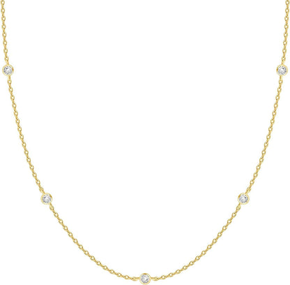 14K White Gold Plated Station Necklace | Simulated Diamond BTY Necklace | Womens CZ Chain Necklace | Layering Necklaces BTY / yellow gold plated